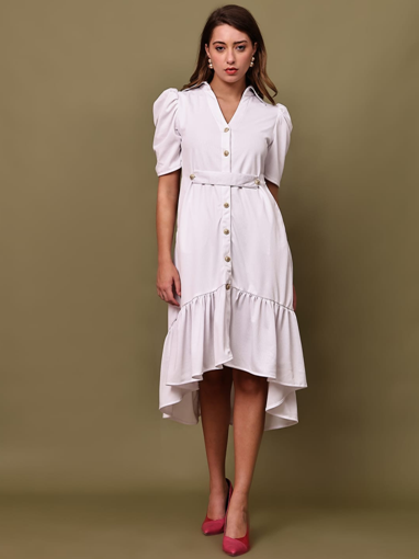Elegant White Button-Down High-Low Dress for Women